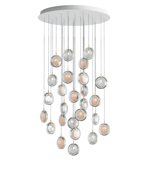 LENS_chandelier_26pcs_white_clear_round